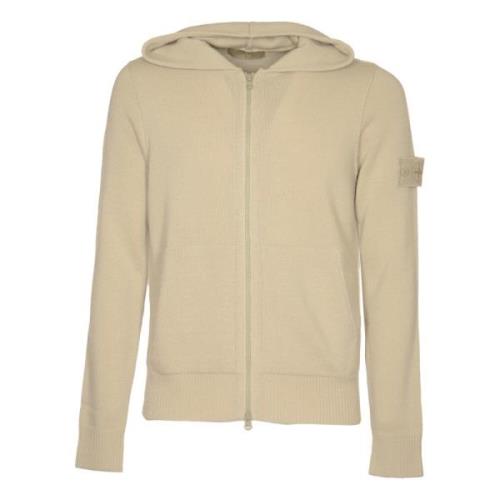 Stone Island Beige Hoody Full Zip Sweaters Beige, Herr