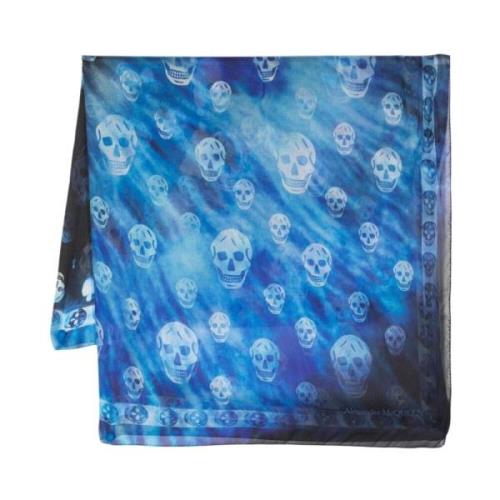 Alexander McQueen Gala Iris Sidenhalsduk med Skull-Print Blue, Dam