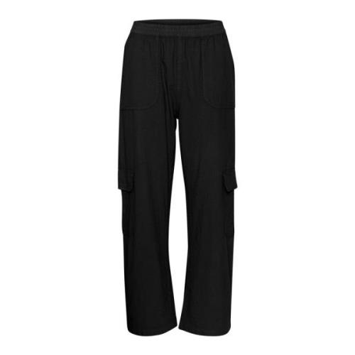 Kaffe Cargo Byxor Svart Djup Utility Stil Black, Dam