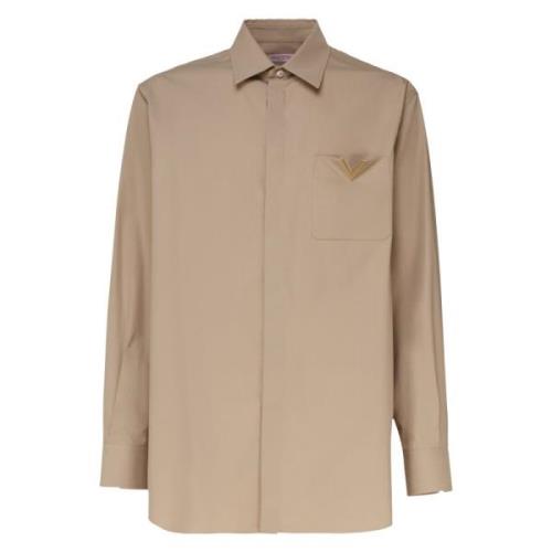 Valentino Garavani Bomullsskjorta med V-dekoration Beige, Herr