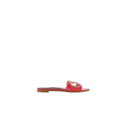 Carolina Herrera Röd Krokodil Initials Insignia Sandal Red, Dam