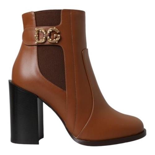 Dolce & Gabbana Brun Läder Amore Klackar Ankelboots Skor Brown, Dam