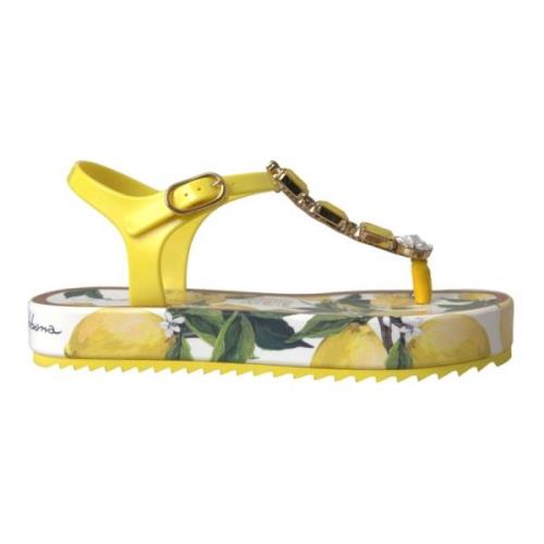 Dolce & Gabbana Gul Citron Beachwear Flats Sandaler Yellow, Dam