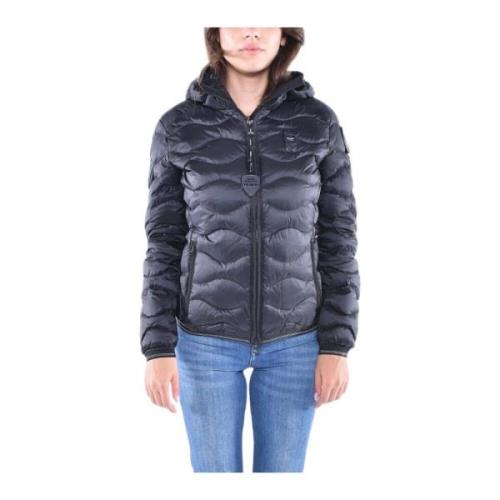 Blauer Quiltad huva Pufferjacka Black, Dam