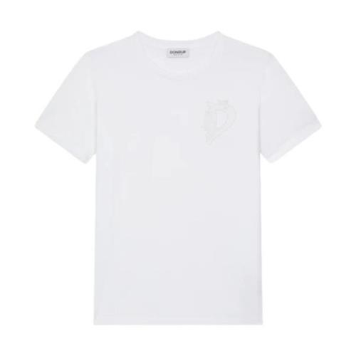 Dondup Vit T-shirt med Broderad Logotyp White, Dam