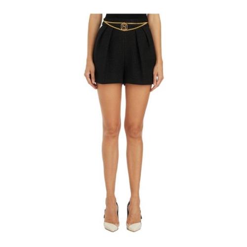 Elisabetta Franchi Tweed Laminato Stiliga Shorts Black, Dam