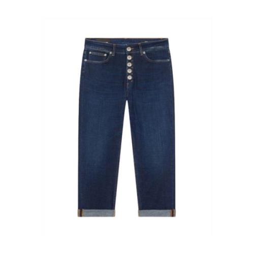 Dondup Cropped Jeans med Jewel Button Fastening Blue, Dam