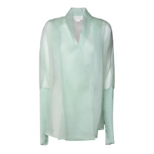 Genny Jade V-ringad Blus med Transparenta Detaljer Green, Dam