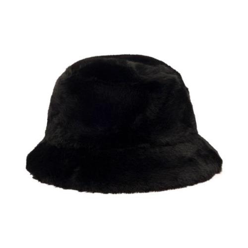 Stand Studio Svart Hatt med Låg Brätte och Fuskpäls Black, Dam