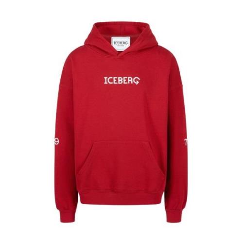 Iceberg Logo Print Hoodie i Mjuk Bomullsfleece Red, Herr