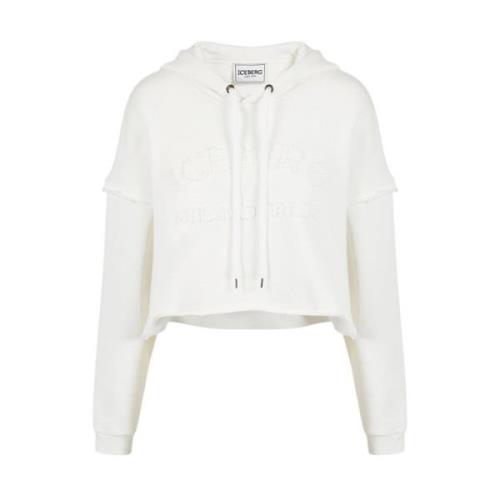 Iceberg Broderad Crop Hoodie Sweatshirt Beige, Dam