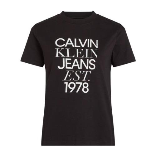 Calvin Klein Svart Logotyp Tryck Bomull T-shirt Black, Dam