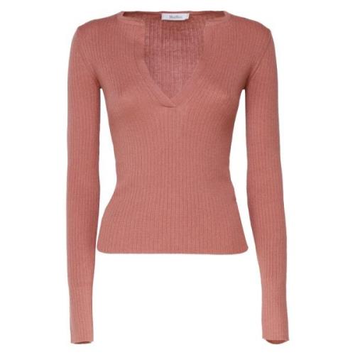 Max Mara Silke Kashmir Tröja Mörkrosa Ribbad Pink, Dam