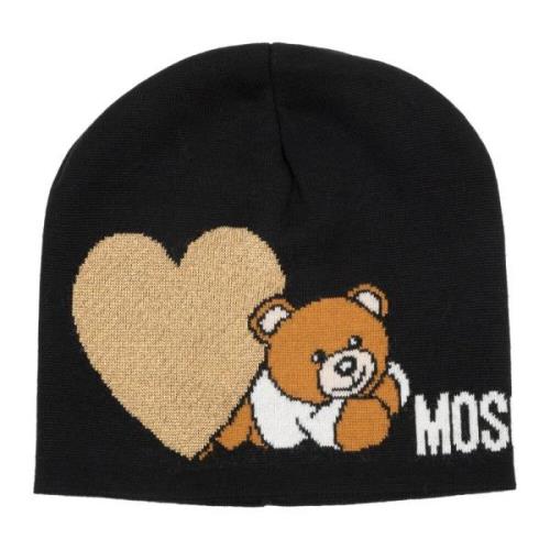 Moschino Abstrakt Multifärgad Teddybjörn Beanie Black, Dam