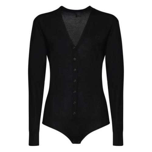 Pinko Svart Ull V-ringad Bodysuit Black, Dam