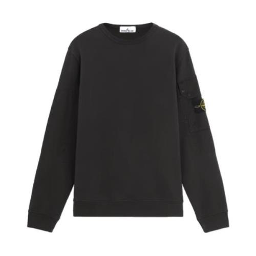 Stone Island Borstad bomullsfleece crewneck med fickor Black, Herr