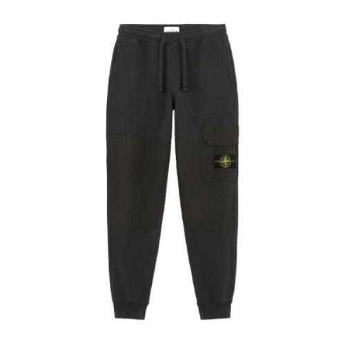 Stone Island Cargo Joggingbyxor med Borstad Bomullsfleece Black, Herr