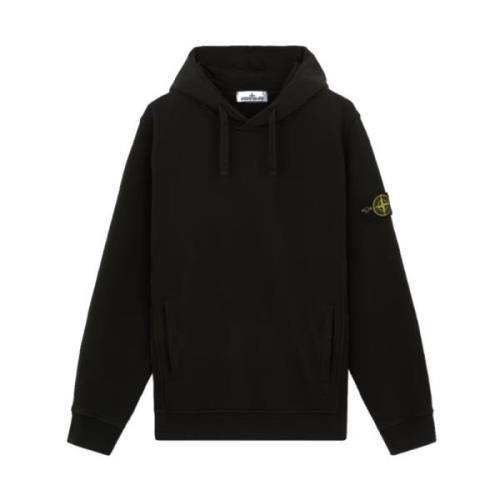 Stone Island Hoodie med borstad bomullsfleecefickor Black, Herr