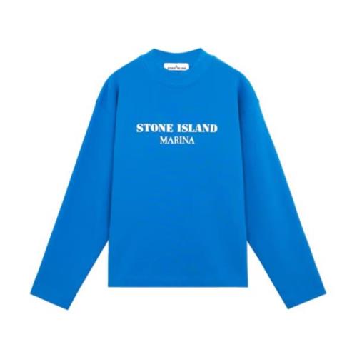 Stone Island Oversized Bomull Fleece Turtleneck Tröja Blue, Herr