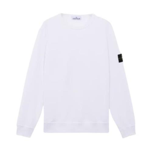 Stone Island Räfflad Crewneck Borstad Bomullsfleece Tröja White, Herr