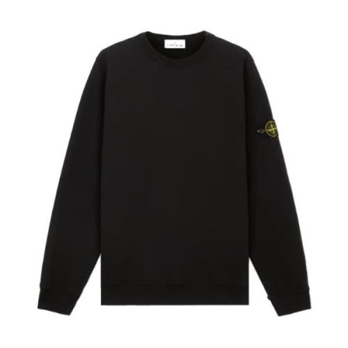 Stone Island Räfflad borstad bomullsfleece rund hals Black, Herr