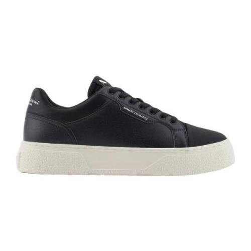 Armani Exchange Svarta Sneakers Rund Tå Gummisula Black, Herr