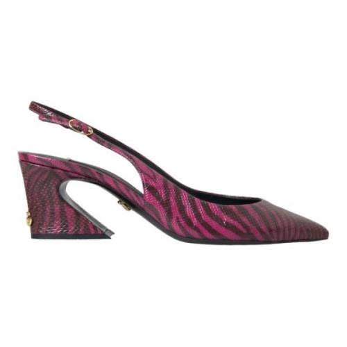 Dolce & Gabbana Maroon Zebra Läder Slingback Klackar Multicolor, Dam