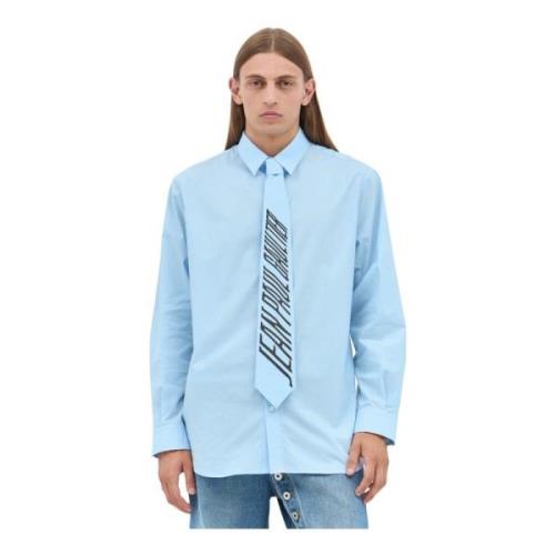 Jean Paul Gaultier Logo-Print Slips Poplin Skjorta Blue, Herr