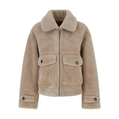 Urbancode Beige Shearling Jacka Bred Krage Beige, Dam