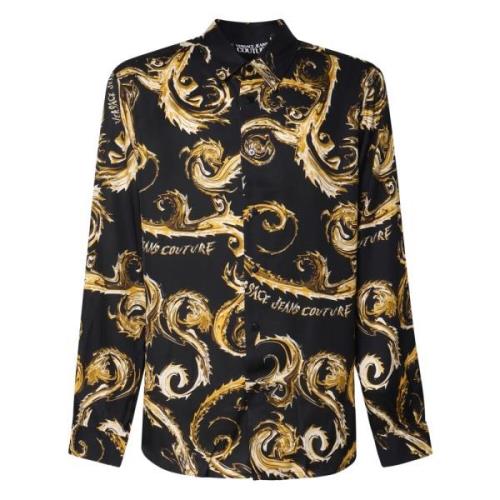 Versace Jeans Couture Svart Flytande Skjorta Italiensk Krage Black, He...