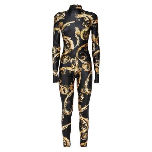 Versace Jeans Couture Barocktryck Jumpsuit Svart Guld Klänning Multico...