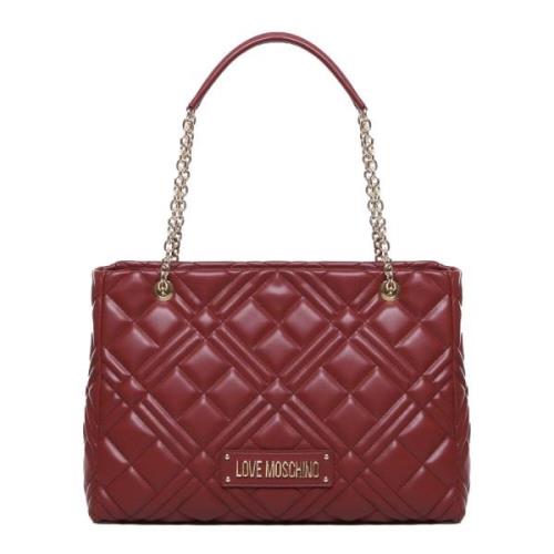 Love Moschino Svart Axelväska med Klaffstängning Red, Dam