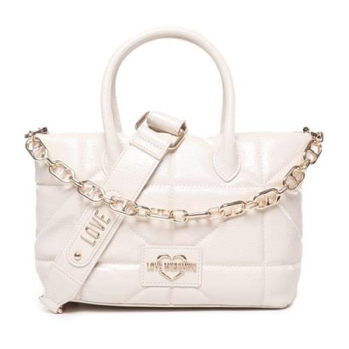 Love Moschino Quiltad Handväska med Kedjor White, Dam