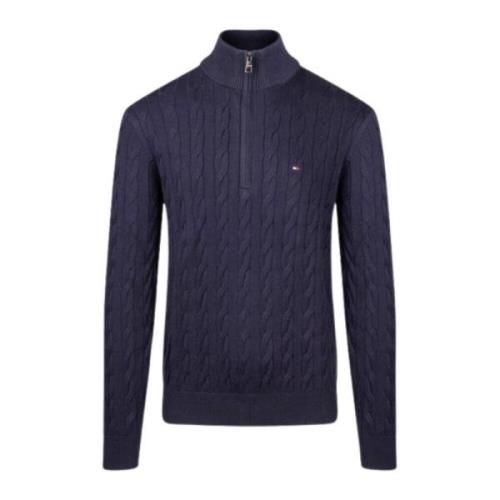 Tommy Hilfiger Klassisk Bomullskabel Dragkedja Tröja Blue, Herr