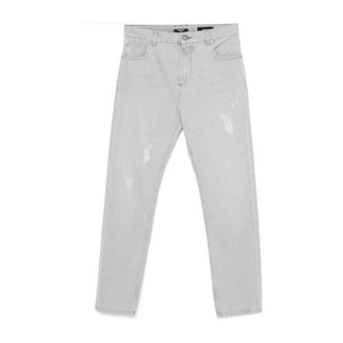 Balmain Grå Distressed Denim Jeans Gray, Herr