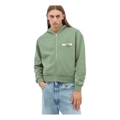 Jacquemus Zip Sweatshirt Cotton Fleece Hoodie Green, Herr