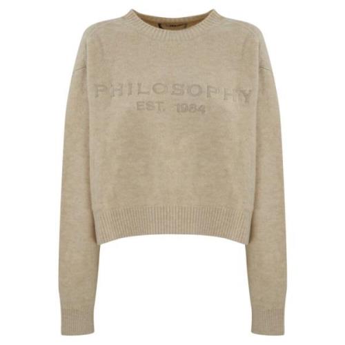 Philosophy di Lorenzo Serafini Logotyp Broderad Tröja Ivory Beige, Dam