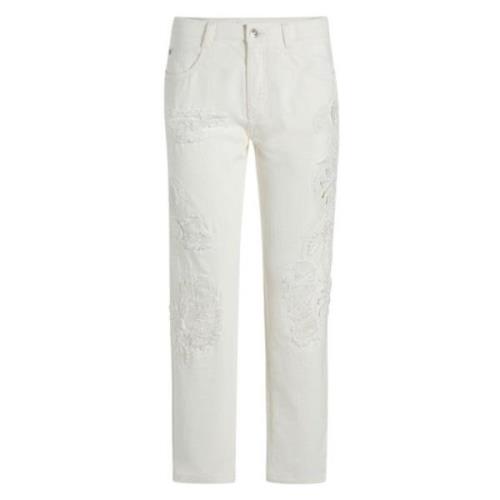 Ermanno Scervino Slitna Boyfriend Jeans med Mesh och Spets White, Dam