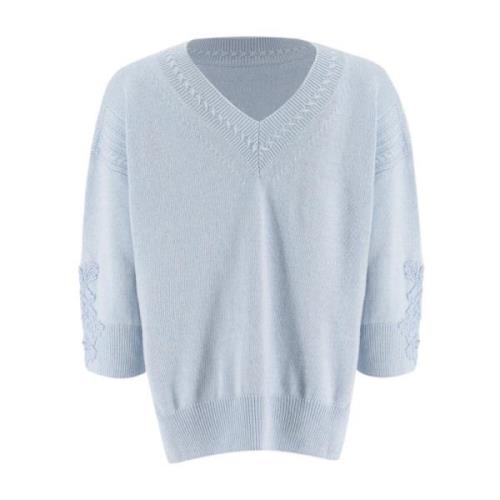 Ermanno Scervino Elegant Floral Lace Sweater Blue, Dam