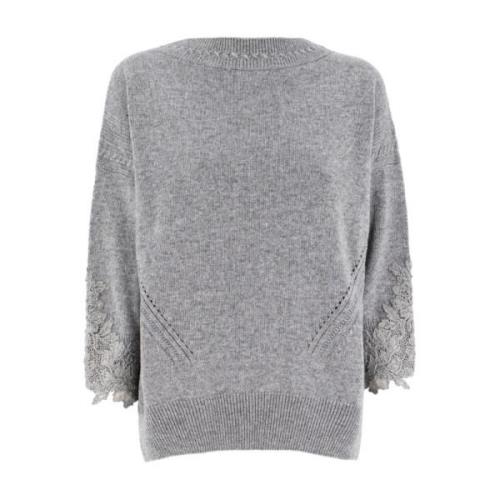 Ermanno Scervino Elegant Floral Lace Sweater Gray, Dam