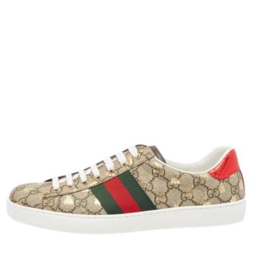 Gucci Vintage Pre-owned Belagd canvas sneakers Beige, Herr