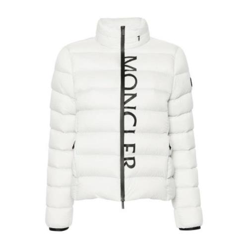 Moncler Logo Dragkedja Pufferjacka Naturlig White, Dam