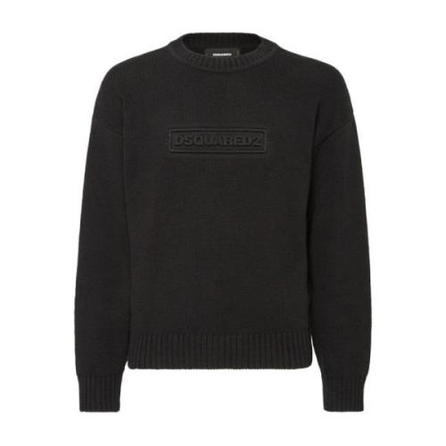 Dsquared2 Svart Logotyp Stickad Tröja Black, Herr