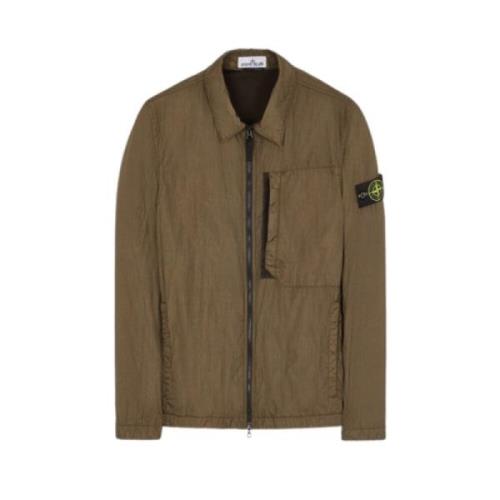 Stone Island Återvunnen Nylon Dragkedja Skjortjacka Green, Herr