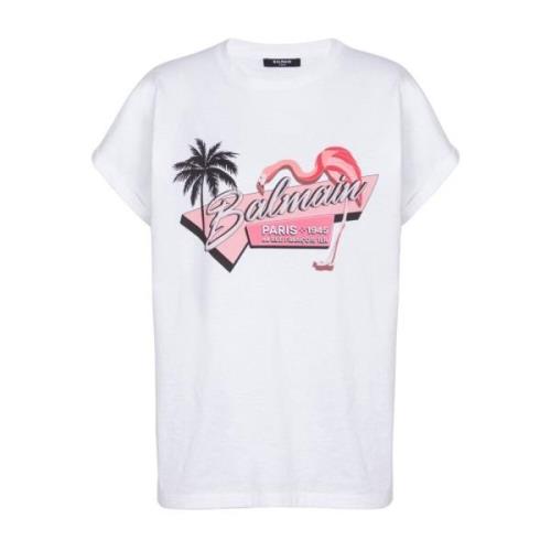 Balmain Vit Flamenco Stil T-shirt White, Dam