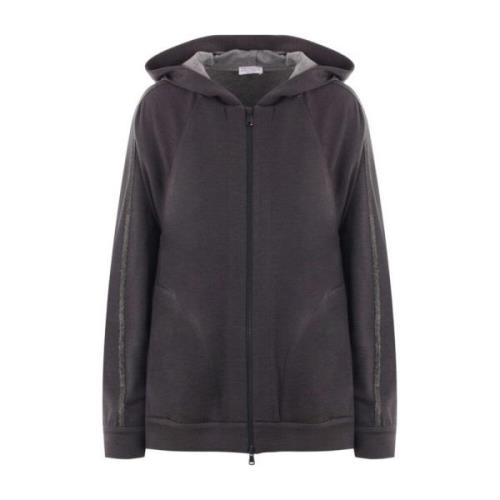 Brunello Cucinelli Mörkgrå Zip Hoodie Gray, Dam