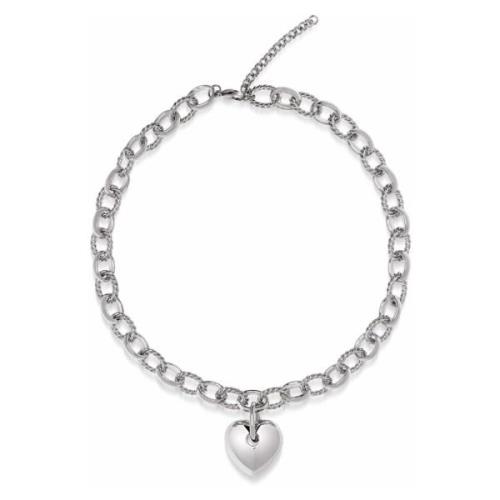 Nialaya Womens Silver Cable Choker with Chunky Heart Pendant Gray, Dam