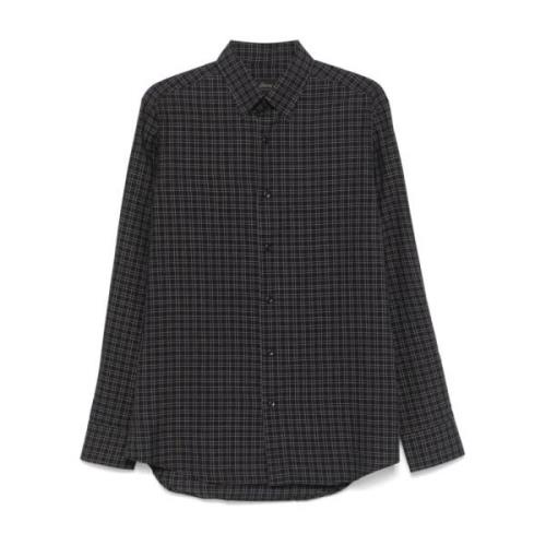 Brioni Rutig Bomull-Kashmir Skjorta Black, Herr