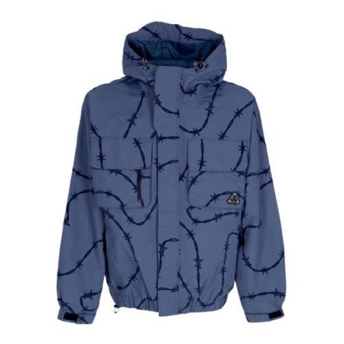 HUF Blå Nylon Vindtät Jacka med Justerbar Huva Blue, Herr