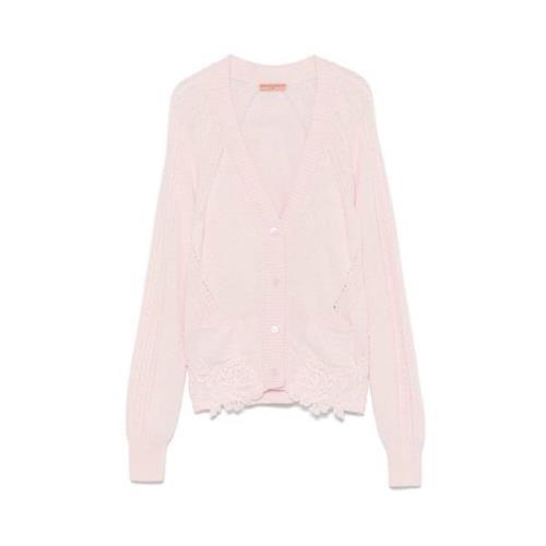 Ermanno Scervino Rosa Blommig Broderad Kofta Pink, Dam